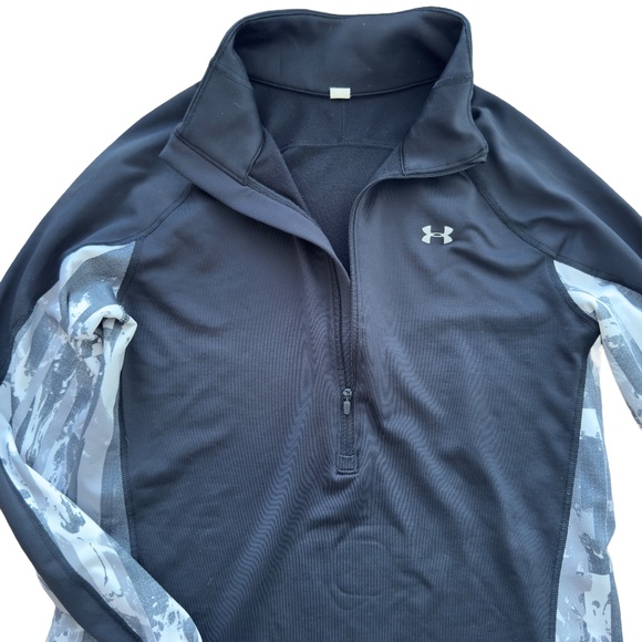 Under Armour Cold Gear Base Layer Top Half-Zip Black with Camo Sleeves Size M - Picture 4 of 9